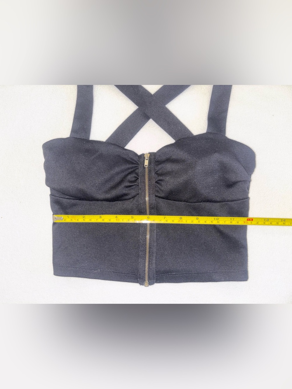 Windsor Small Black Ruched Bustier Crop Top Criss Cross Straps - Picture 6 of 10